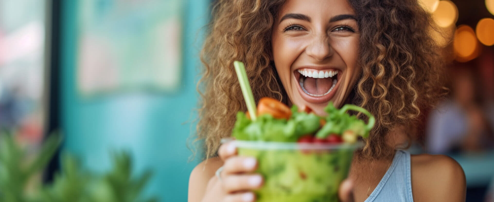 Gen Z vegan eating salad