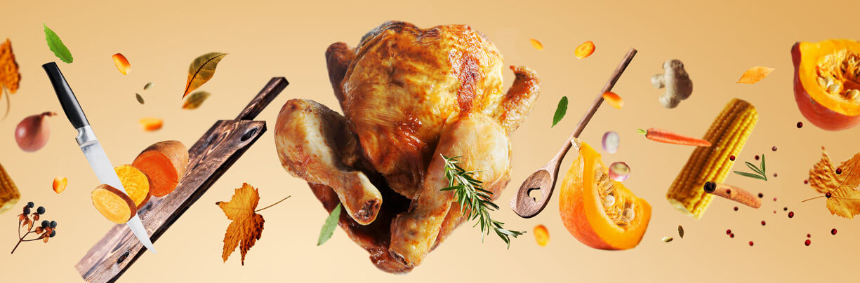 Thanksgiving food flying by.