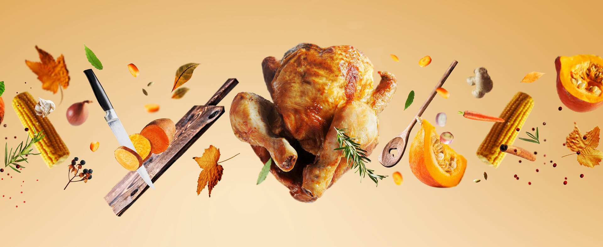 Thanksgiving food flying by.