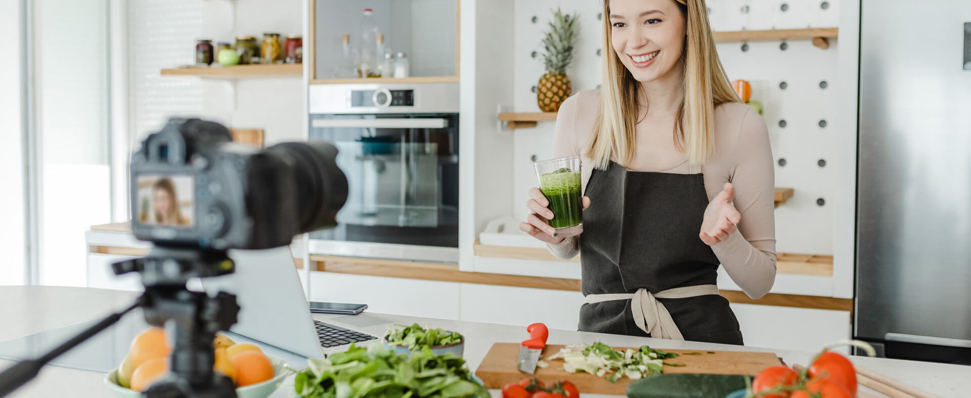 Creating a video for her food blog and social channels.
