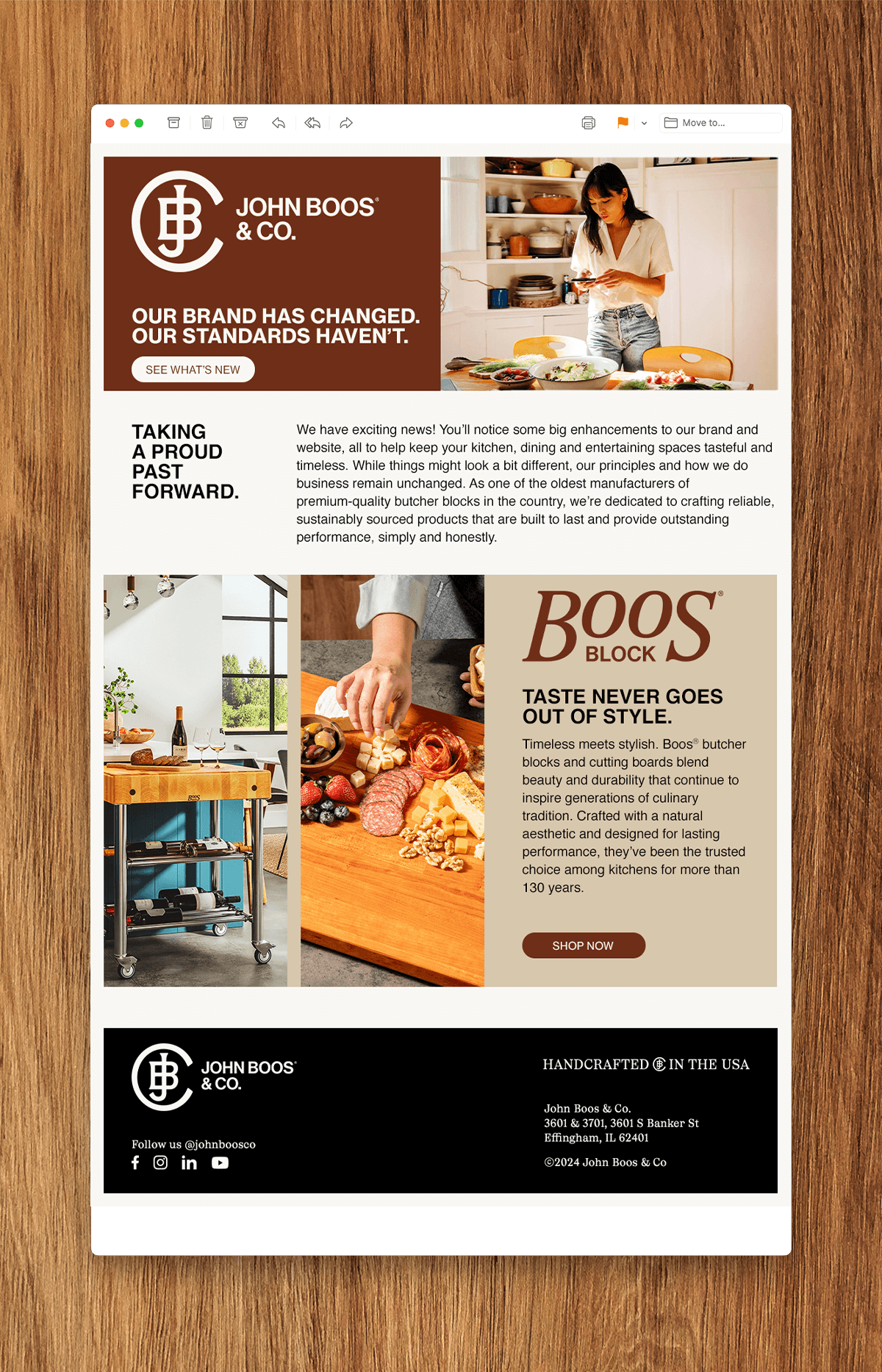 John Boos & Co consumer email mockup.