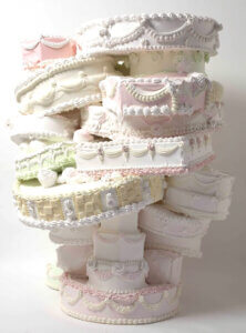 Beautiful chaos cake wedding cake with over 8 layers of delicious cake.