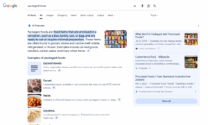 Google AI-Powered Search Page for packaged foods.