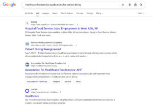 Healthcare dining applications Google SERP Page Example.