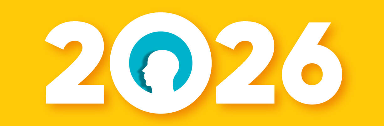 2026 graphic on a yellow background with a person's head in the circle of the zero.